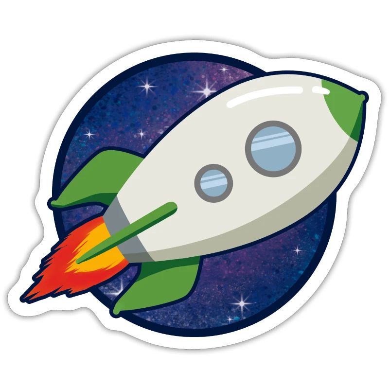 Fusée comique devant la galaxie - Décollez maintenant !