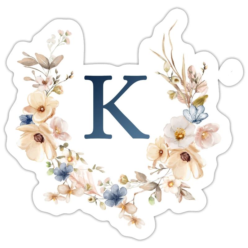 K Monogram, Floral, Boho