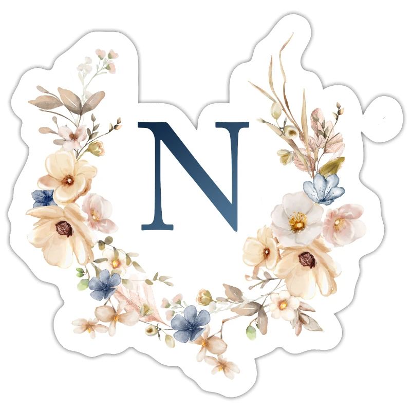 N Monogram, Floral, Boho
