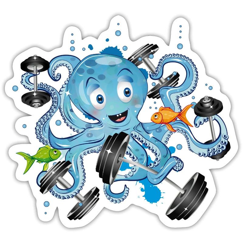 Bodybuilder octopus with dumbbells while exercising