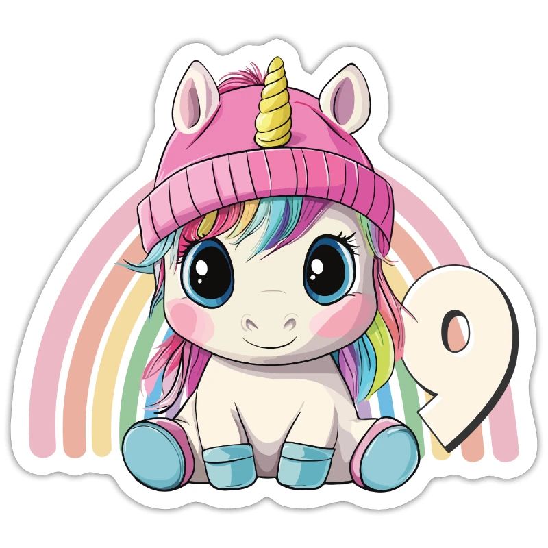 9. Geburtstag Einhorn Regenbogen Süß Niedlich
