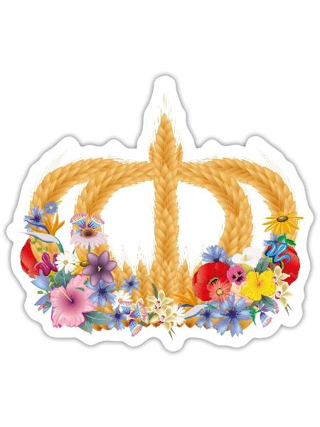 Couronne de blé avec des fleurs – symbole de la nature et de la récolte - Sticker taille S (10 x 10 cm) - blanc mat - Devant