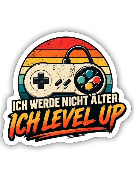 Gamer Geburtstag älter werden - Sticker Größe S (10 x 10 cm) - Mattweiß - Vorne