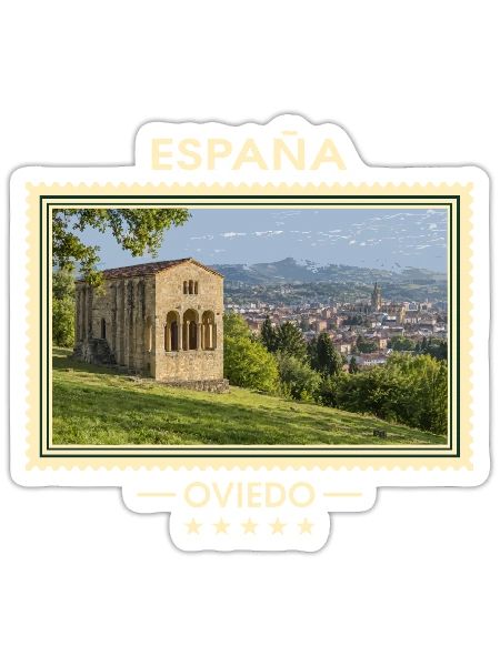 Spanien Oviedo Vintage Reisemarke - Sticker Größe S (10 x 10 cm) - Mattweiß - Vorne