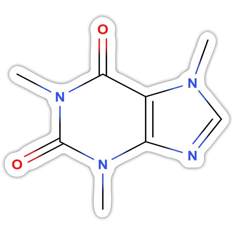 Molécule de caféine - Formule structurale colorée