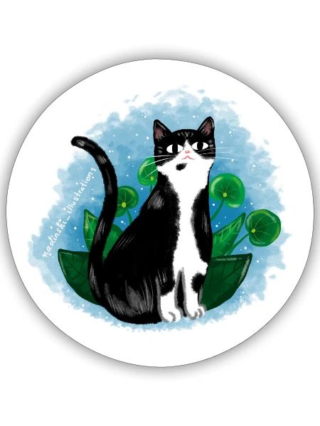 Chat dans la nature - Sticker taille S (10 x 10 cm) - blanc mat - Devant