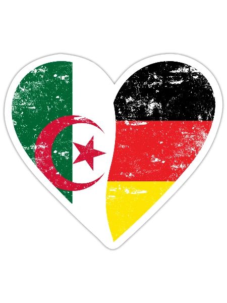 Algérie Allemagne Drapeau Coeur - Sticker taille S (10 x 10 cm) - blanc mat - Devant