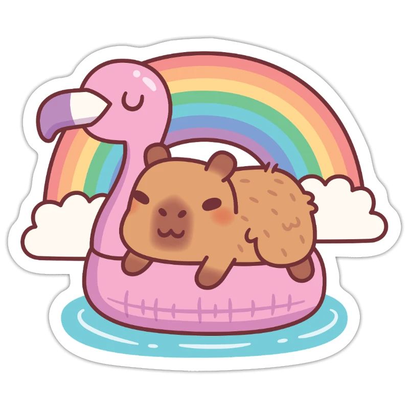 Mignons frissons de capybara sur Flamingo Float Rainbow