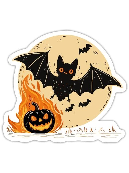 Halloween Fledermaus Mondschein - Sticker Größe S (10 x 10 cm) - Mattweiß - Vorne