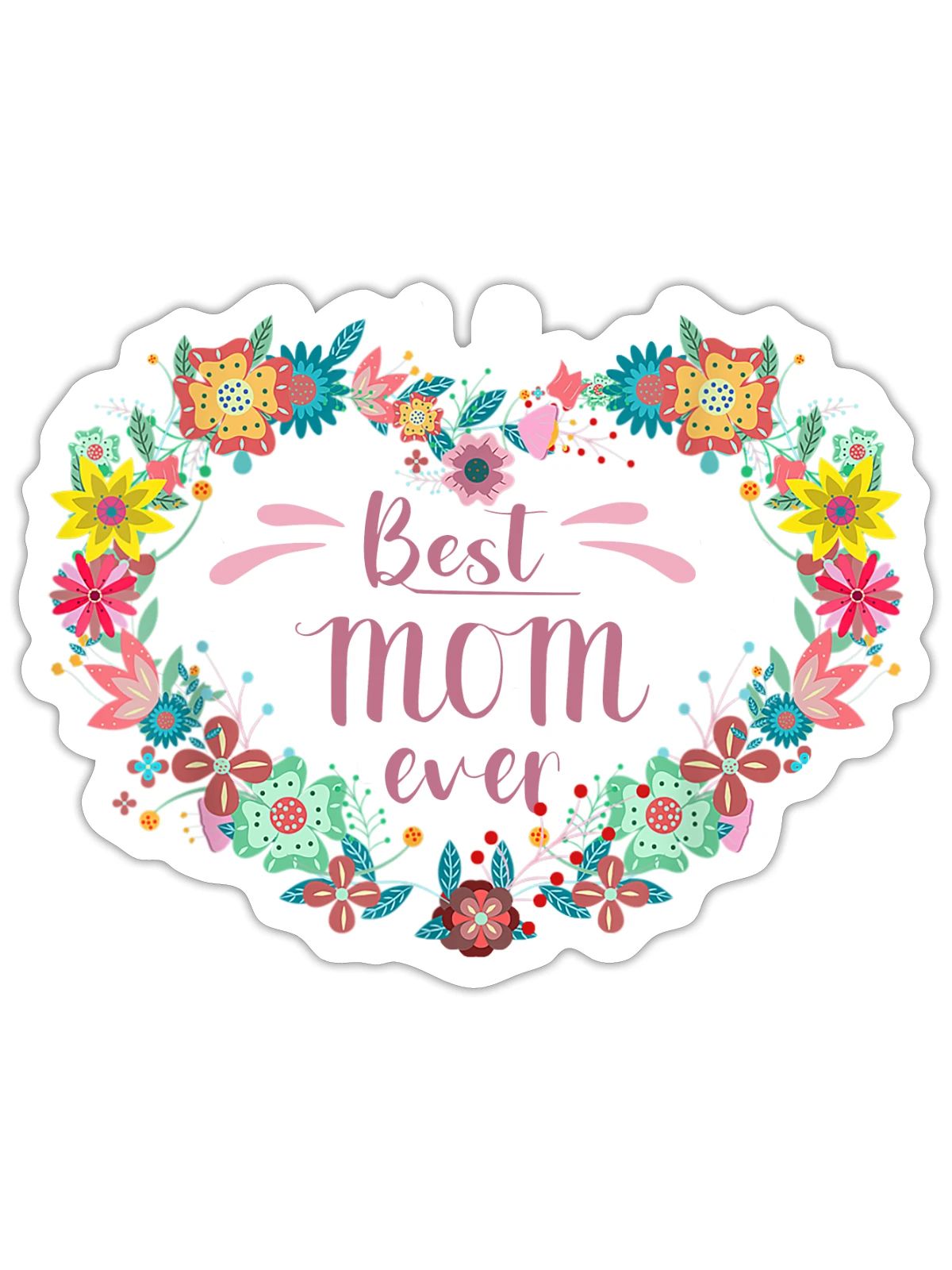 Bedste MOM nogensinde Bedste mor med hjertet af blomster - Sticker størrelse S (10 x 10 cm) - mat hvid - Foran