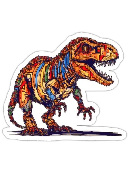 Pixel Dino dans le style des anciens graphismes de jeux vidéo - Sticker taille S (10 x 10 cm) - blanc mat - Devant