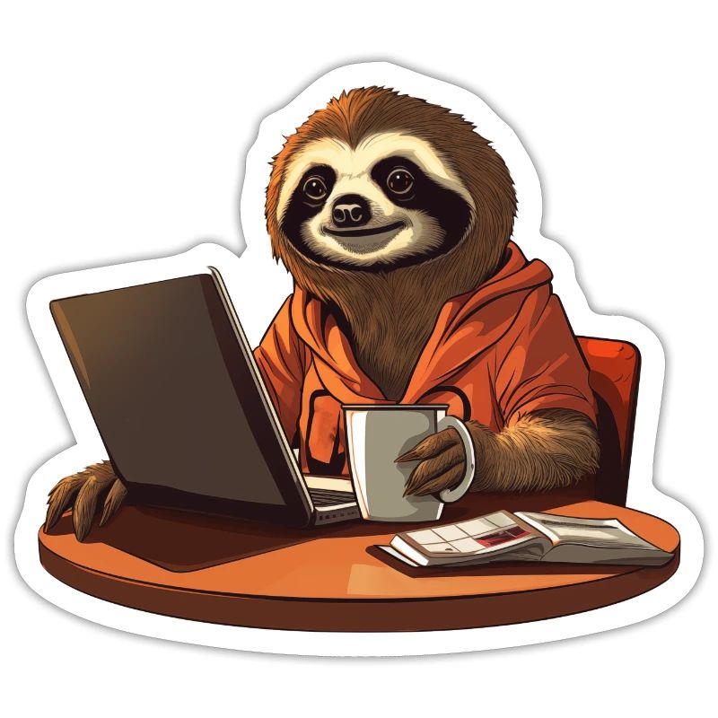 Sloth CEO - Relaxed Chef with Coffee and Lap