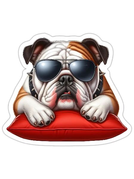 Bouledogue portant des lunettes de soleil - Sticker taille S (10 x 10 cm) - blanc mat - Devant
