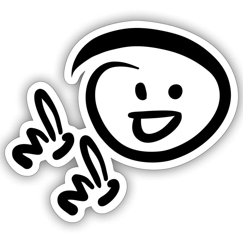 Face smiling, pointing with two fingers at something