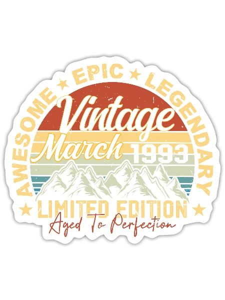 Mars 1993 Anniversaire, Cadeau d’anniversaire Mars 1993 - Sticker taille S (10 x 10 cm) - blanc mat - Devant