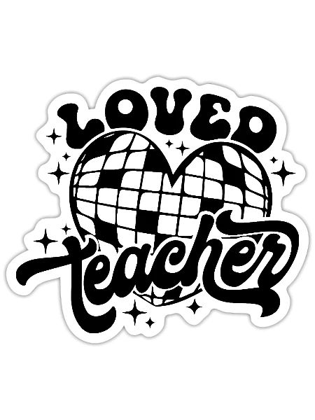 Aimé professeur coeur Disco Art - Sticker taille S (10 x 10 cm) - blanc mat - Devant