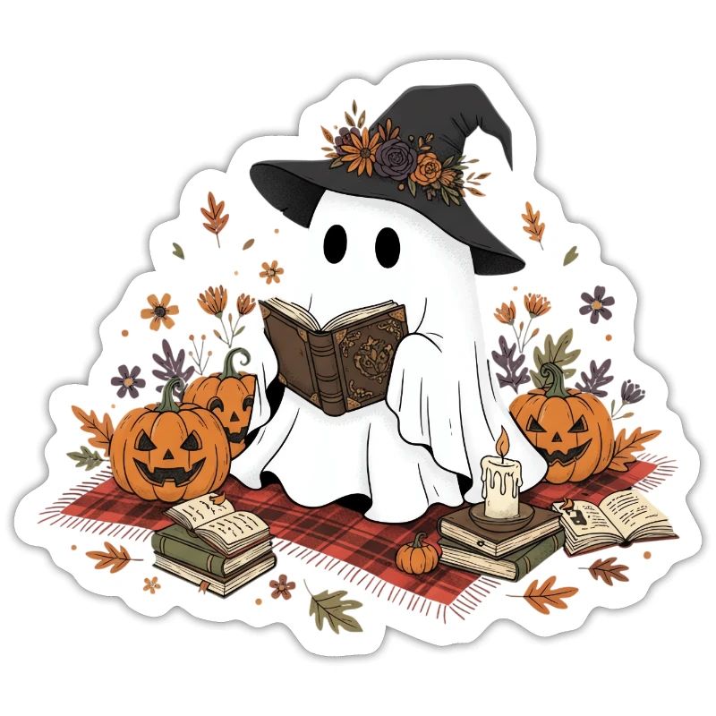 Witch Witch with Pumpkins and Magic Book