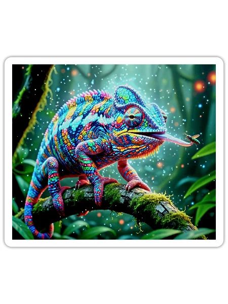 Neon Caméléon Jungle Magie - Sticker taille S (10 x 10 cm) - blanc mat - Devant