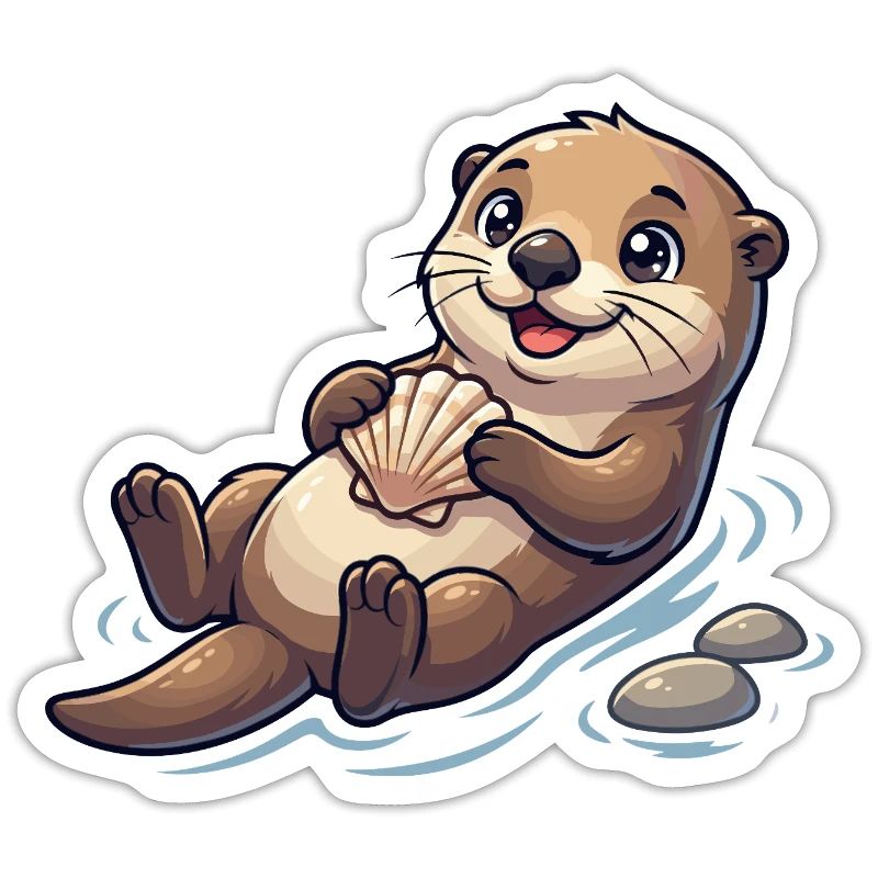 Otter with seashell on the beach
