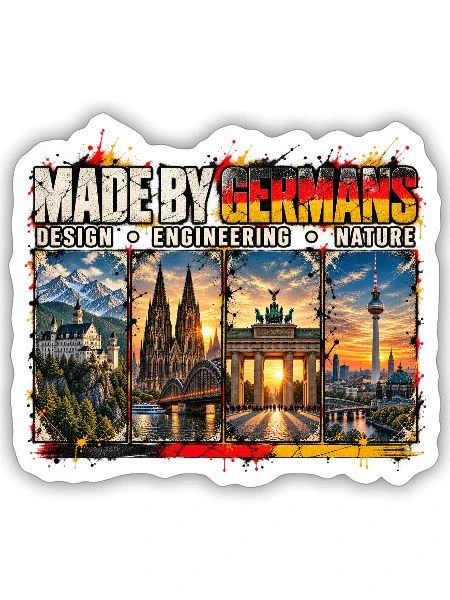 Made by Germans: Technik & Natur Collage - Sticker Größe S (10 x 10 cm) - Mattweiß - Vorne