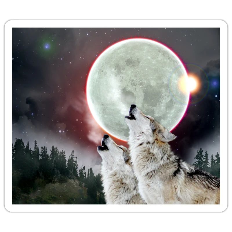 Wolves Howling Moon Eclipse Wolf Art