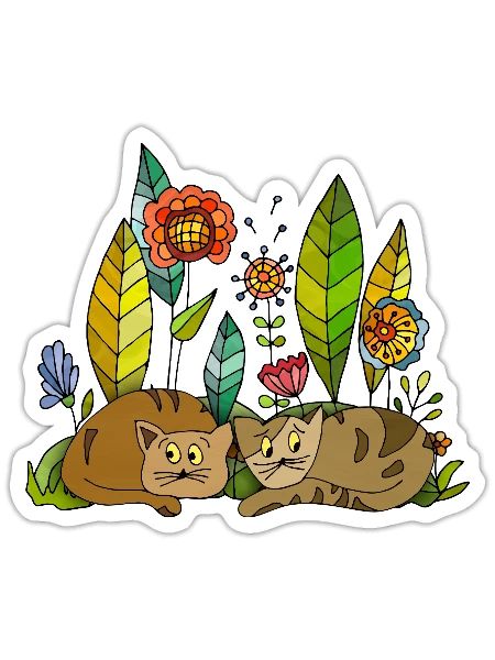 Chats - Sticker taille S (10 x 10 cm) - blanc mat - Devant