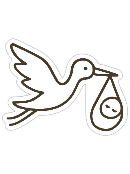Cigogne avec bébé enfant - Arrivée minimale de bébé - Sticker taille S (10 x 10 cm) - blanc mat - Devant