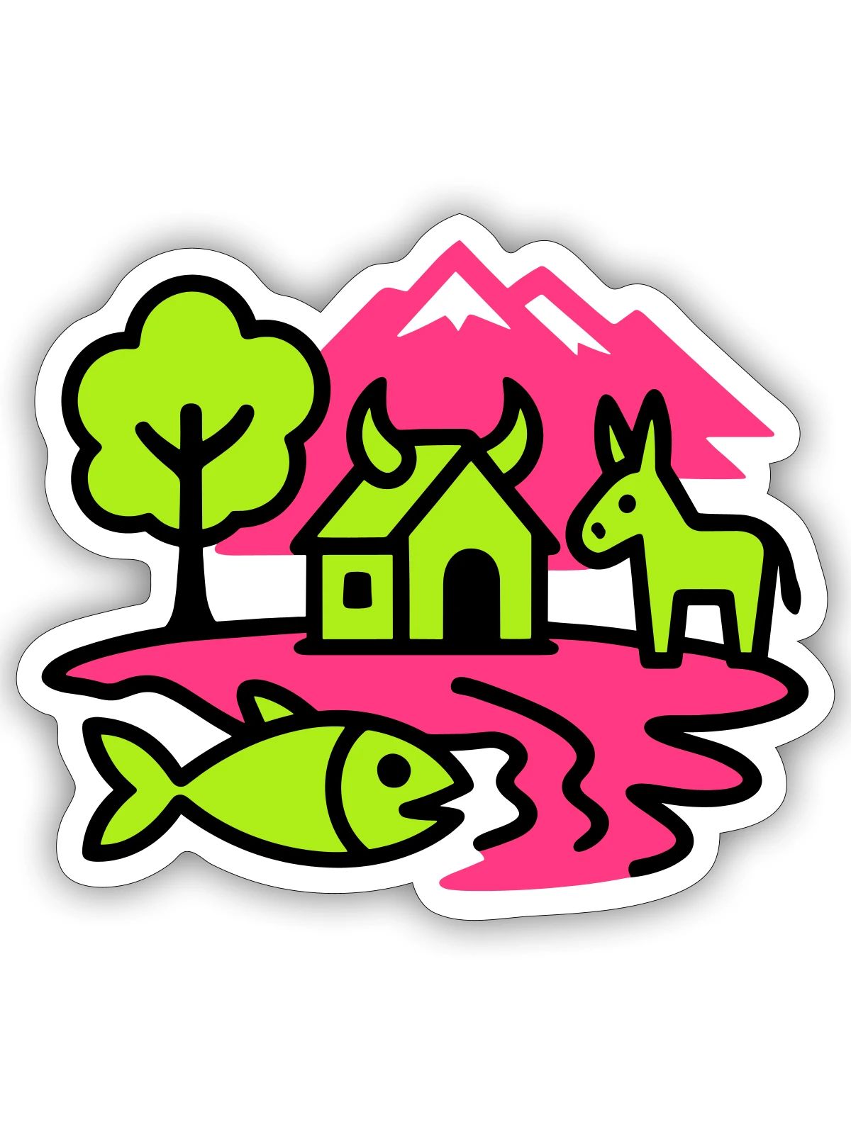 Naive Pop-Art Landschaft - Sticker Größe S (10 x 10 cm) - Mattweiß - Vorne