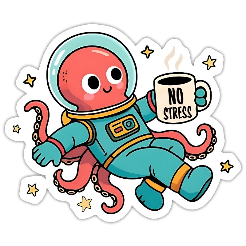 Pieuvre Astronaute Spatiale avec tasse de café