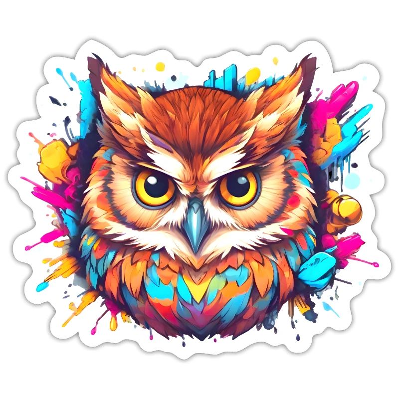 Farbenfrohe Eule aus einem Farbklecks, Comic-Art