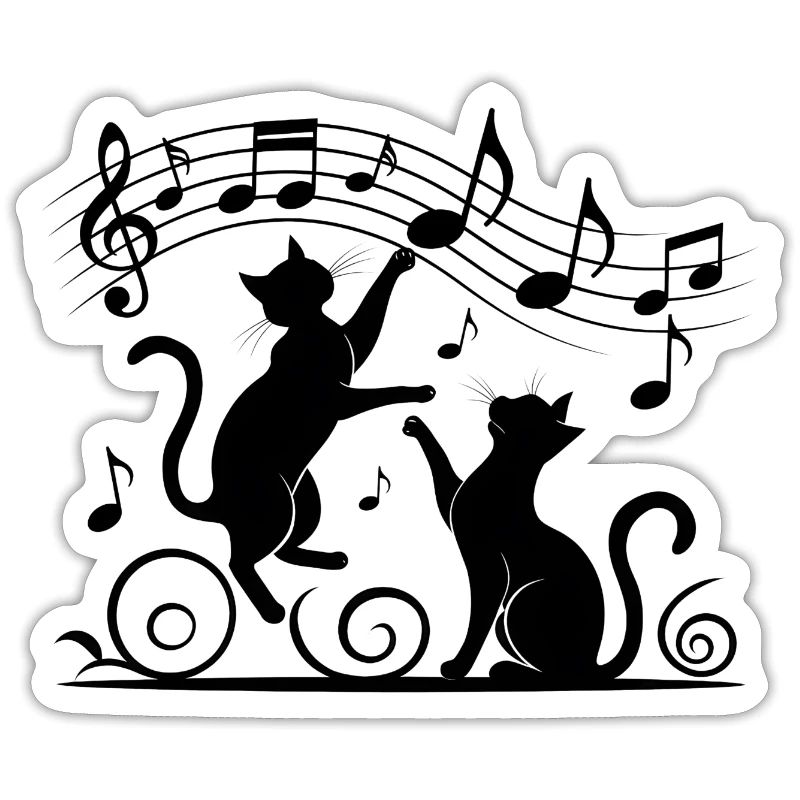 Black cats pattern playing with musical note