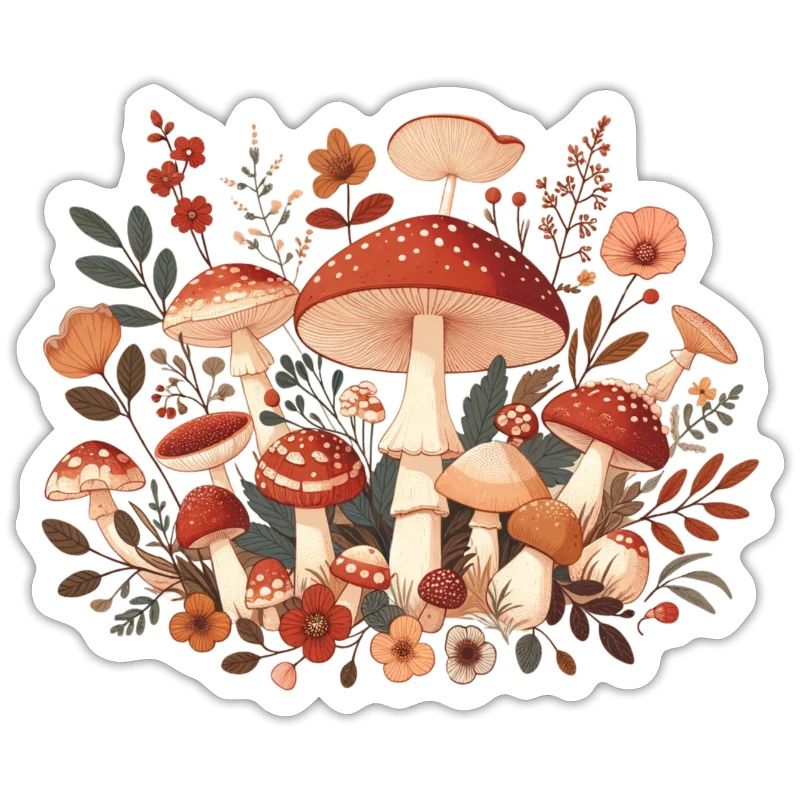 CottageCore conception de champignons avec différents champignons