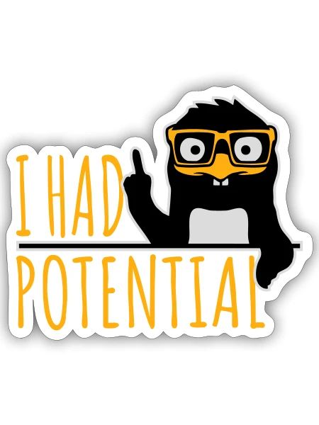 I Had Potential Ich Hatte Potenzial Pinguin Logo - Sticker Größe S (10 x 10 cm) - Mattweiß - Vorne