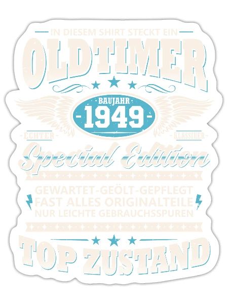 Oldtimer Baujahr 1949 Jahrgang Geburtstag Geschenk - Sticker Größe S (10 x 10 cm) - Mattweiß - Vorne