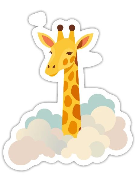 Gentle giraffe above the clouds – Dreamlike motif - Sticker size S (10 x 10 cm) - white matte - Front