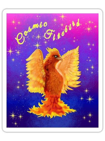 Un cyber-oiseau cosmique orange - Sticker taille S (10 x 10 cm) - blanc mat - Devant