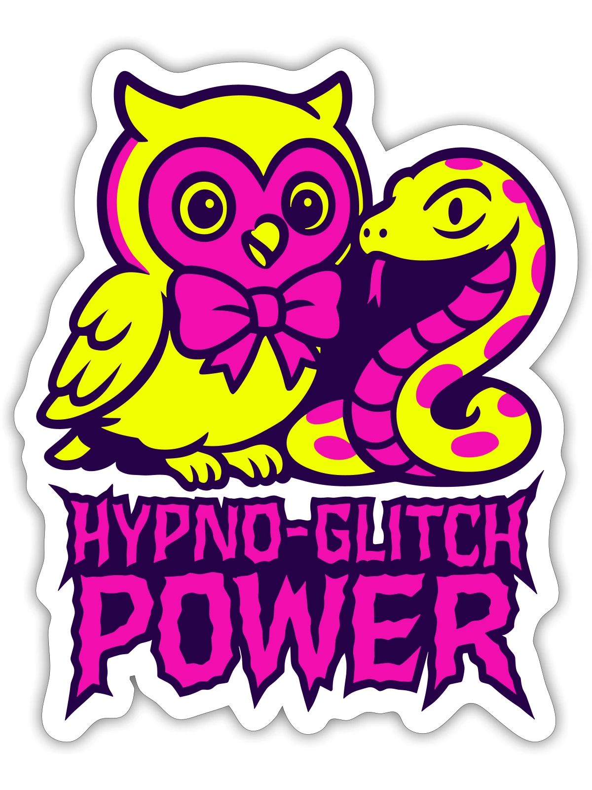 Hypno Glitch Owl and Snake - Sticker Größe S (10 x 10 cm) - Mattweiß - Vorne