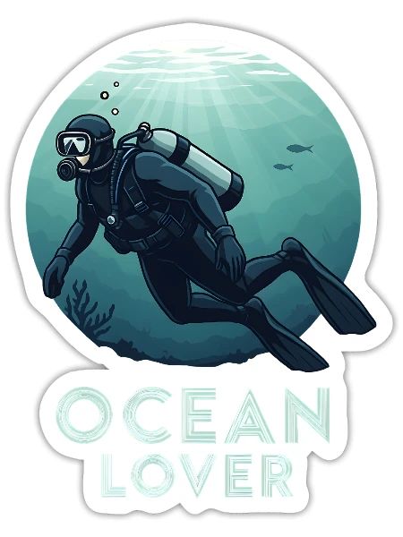 Plongeur Ocean Lover Underwater pour les amis plongeurs - Sticker taille S (10 x 10 cm) - blanc mat - Devant