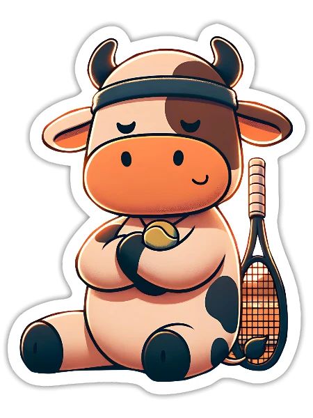 Süße Tennis Kuh Mit Schläger Und Ball - Sticker Größe S (10 x 10 cm) - Mattweiß - Vorne
