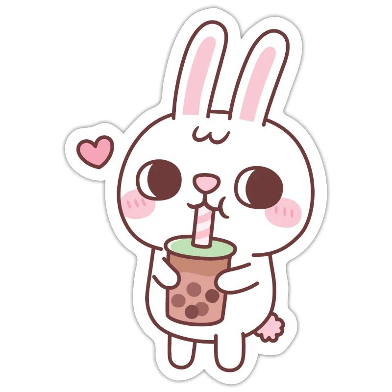 Cute White Rabbit Drinking Bubble Tea