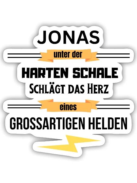 Jonas unter harte Schale eines Großartigen Helden - Sticker Größe S (10 x 10 cm) - Mattweiß - Vorne