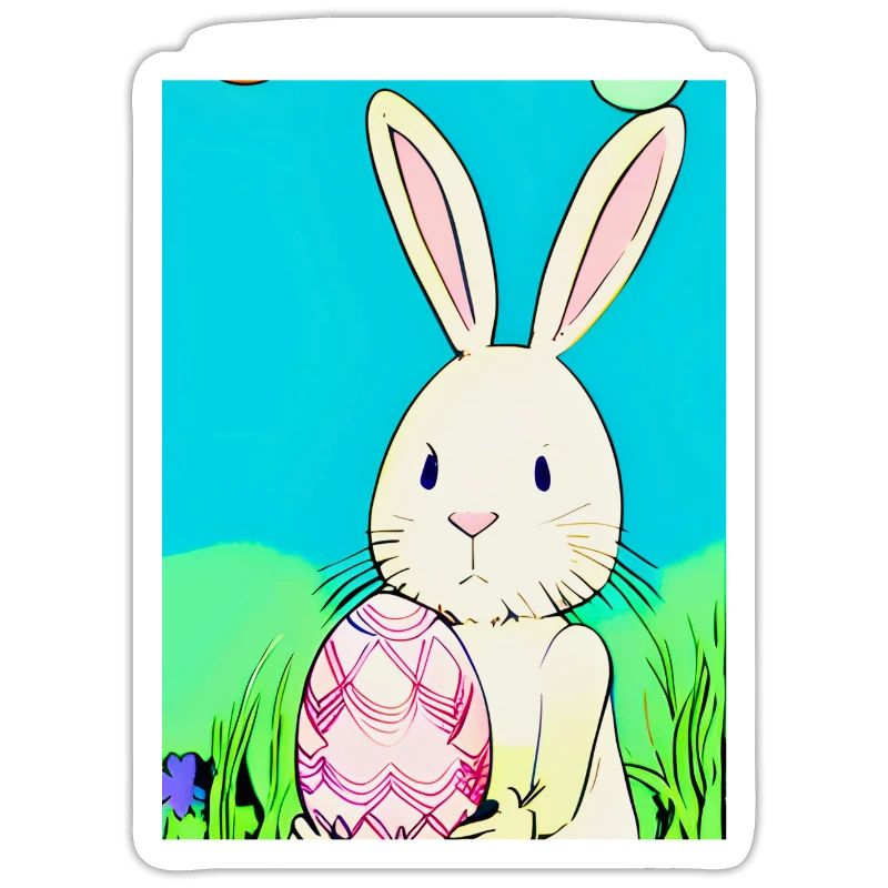 Neon Easter Bunny with Easter Egg in the Grass