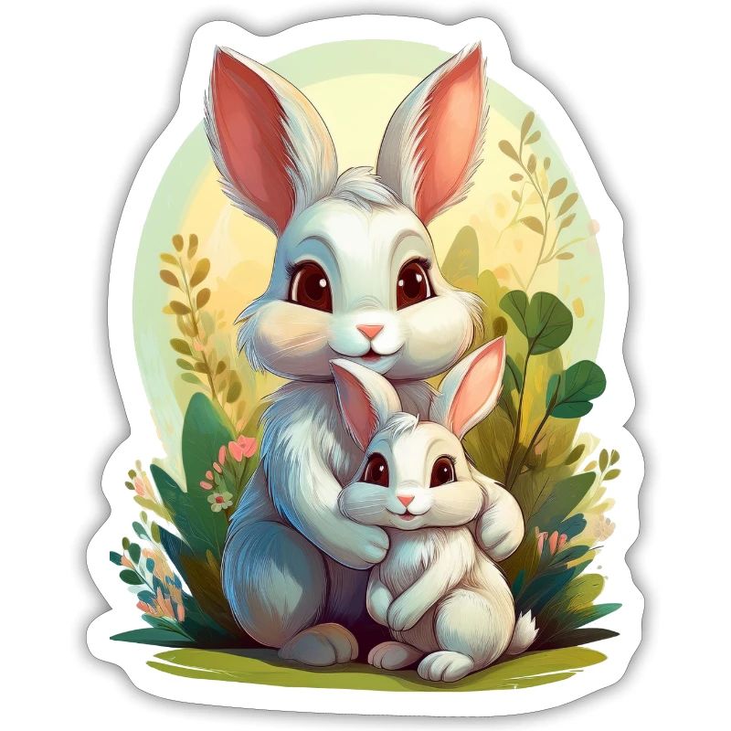 Mama Hase umarmt ihr Kind