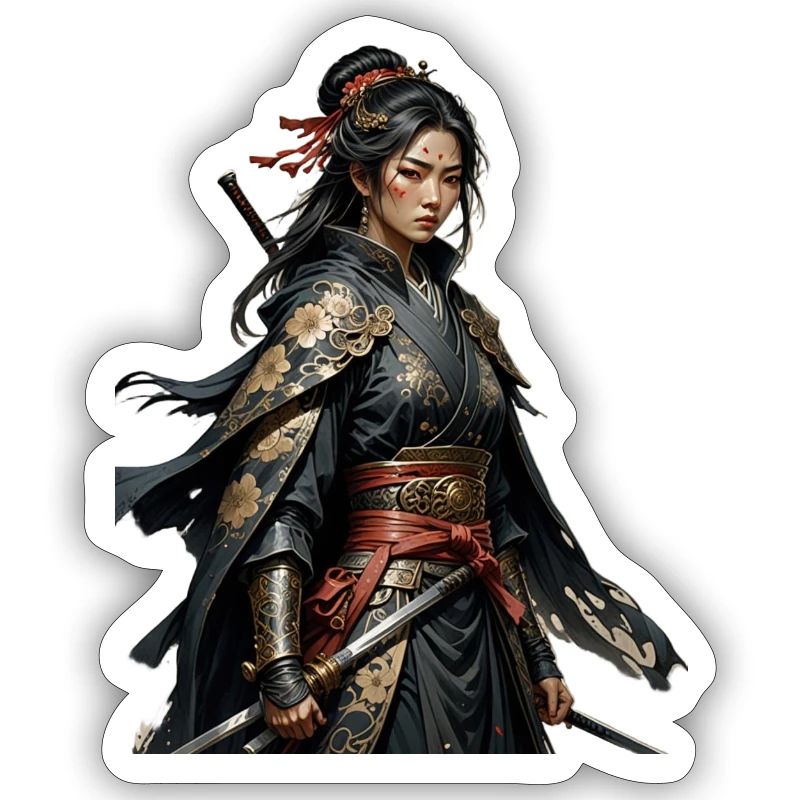 Schwarze Samuraiin mit Goldmustern