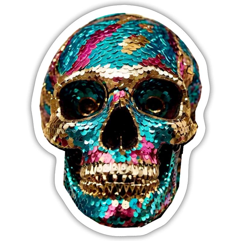 Skull, metallic, sequins, rivets, gold, silver