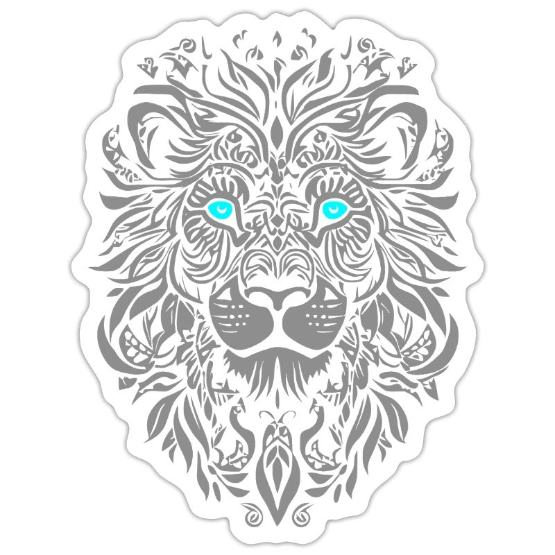Silver lion with blue eyes and leaf pattern