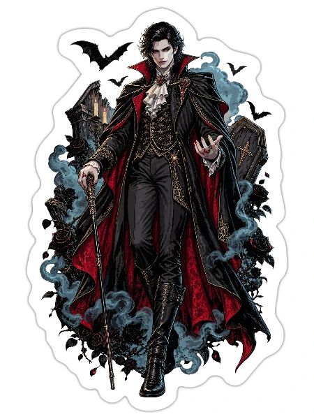 Adliger Vampir im Barockcape - Sticker Größe S (10 x 10 cm) - Mattweiß - Vorne
