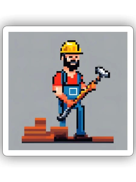 Ouvrier du bâtiment avec image pixel marteau - Sticker taille S (10 x 10 cm) - blanc mat - Devant
