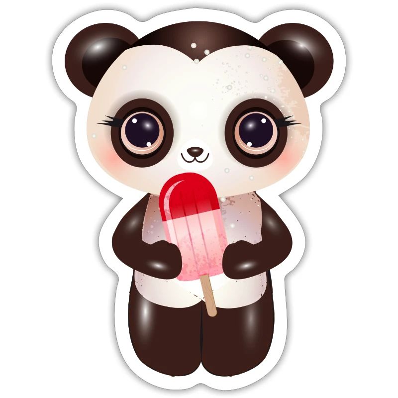 Panda mignon avec de la crème glacée rouge sur le style