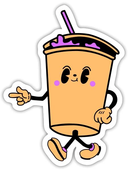 Boisson Dessin Animé - Sticker taille S (10 x 10 cm) - blanc mat - Devant